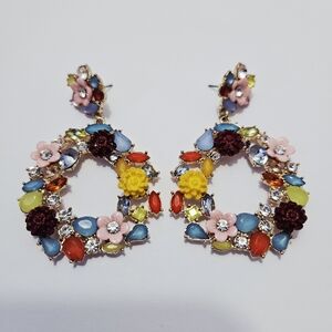J. Crew Watusi Floral Earrings Colorful Statement Hoop Drop Earrings